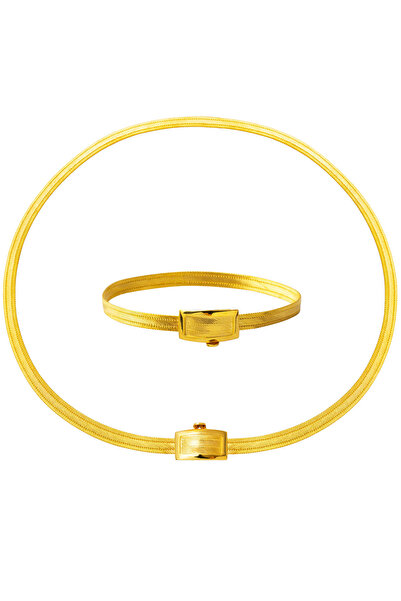 Bilezikci Klasik Tokalı 3 Sıra Trabzon Hasır Altın Set 14 Ayar