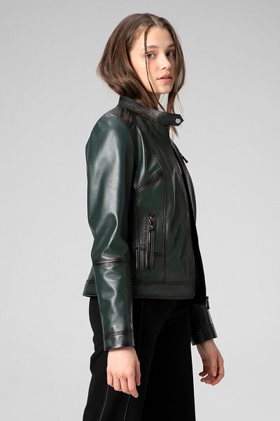 Dericlub Green K2328 Model Genuine Leather Women's Coat