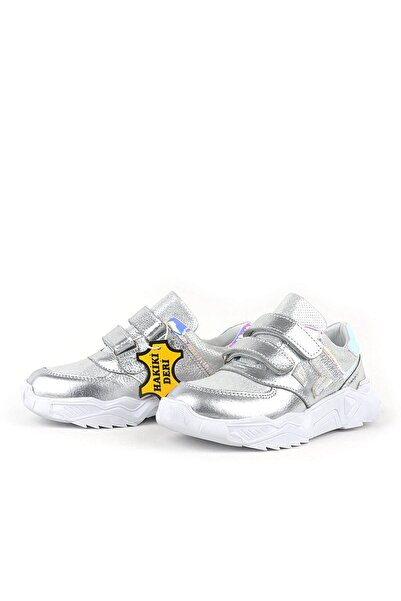 Rakerplus Hakiki Deri Gümüş Renl Cırtlı Kız Çocuk Sneaker Ayakkabı