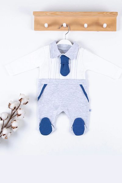 Babydonat 100% Cotton Baby Boy Jumpsuit with Feet and Tie Accessories