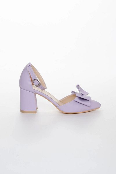 GULT Lilac Women's Summer Shoes - Thick and Low Heels, Bow Tie