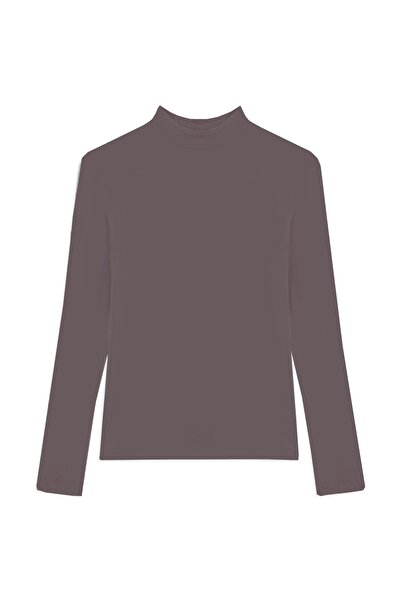 praye Likralı Uzun Kol Body Kahve