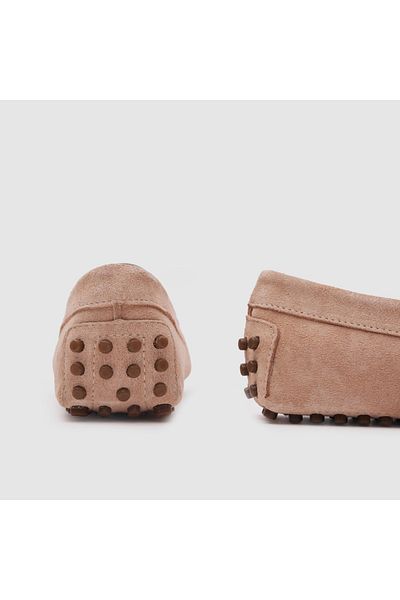 TOGO Beige Suede Genuine Leather Women's Loafer Shoes [060038]