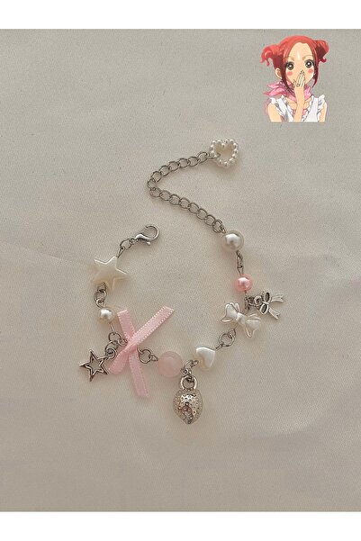 bohemian takı tasarim Anime Hachi Çilekli Fiyonklu Coquette Bileklik