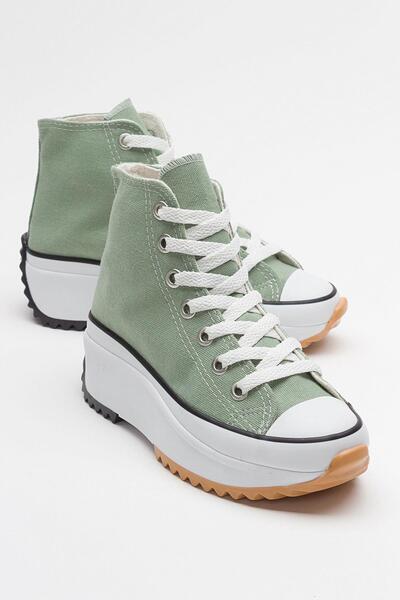 Ccway حذاء رياضي نسائي طويل من الكتان ذو نعل سميك أخضر نعناعي