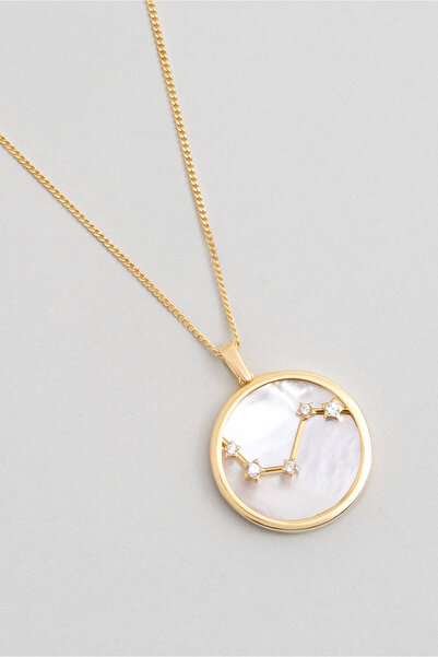 So CHIC... Koç Burcu 18 Ayar Sarı Altın Kaplama 48 Cm Gümüş Sedef Kolye