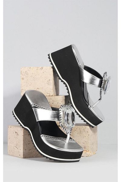 PARİS Paris Silver Eva Sole - Papuci de piatră specială neagră