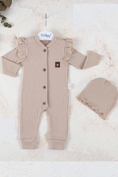 Babydonat 100% Cotton Neck Buttoned Jumpsuit with Hat for Baby Girl