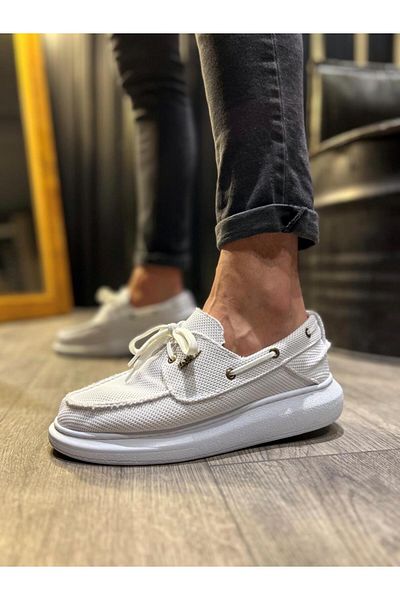 Angoravi High Sole Seasonal Linen Shoes White