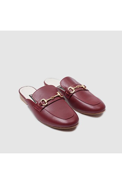 TOGO Kırmızı Hakiki Deri Kadın Loafer Terlik [060113]
