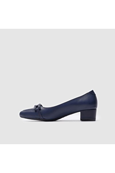 TOGO Lacivert Hakiki Deri Kadın Topuklu Ayakkabı [060044]