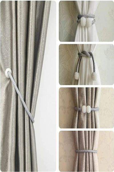 safestore 2 Pcs Interior Decoration Magnetic Curtain Clips - Pearl Balls, Buckles and Rope Connecting Rods