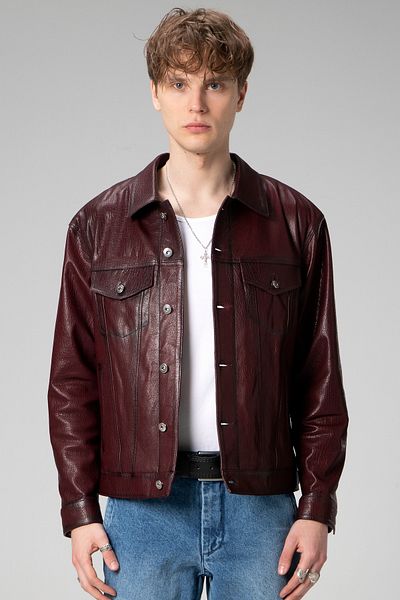 Dericlub Men's Jumbo Sports Jacket - Genuine Leather, Claret Red