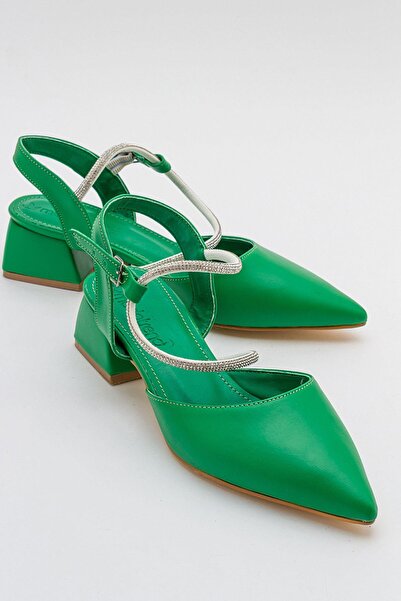 Ccway Sandale cu toc pentru femei Stoned PIELE VERDE IARBA