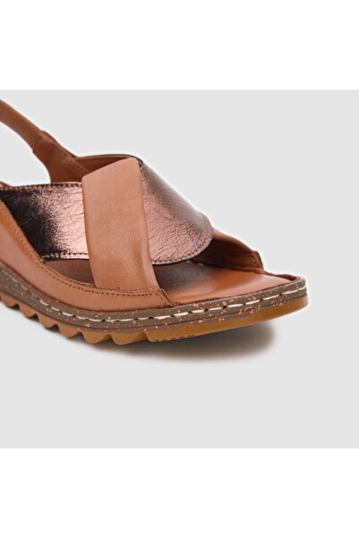TOGO Taba - Bronz Hakiki Deri Kadın Comfort Sandalet [060200]