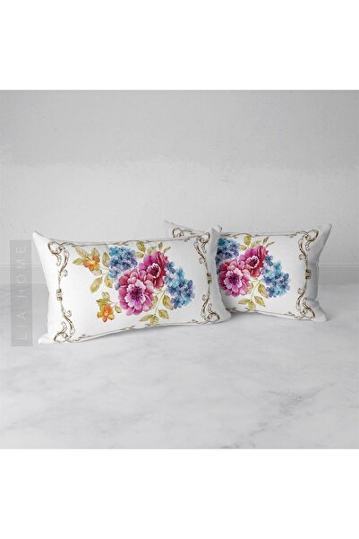 Lia Store طقم غطاء وسادة مزخرف بنقشة زهور مكون من قطعتين مقاس 30 × 55 سم