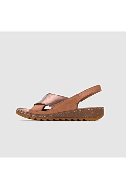 TOGO Taba - Bronz Hakiki Deri Kadın Comfort Sandalet [060200]