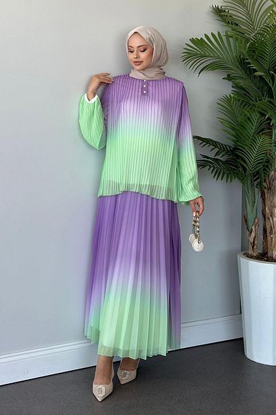 HAZA MODA Water Green Suzzi Pleated Skirt Set