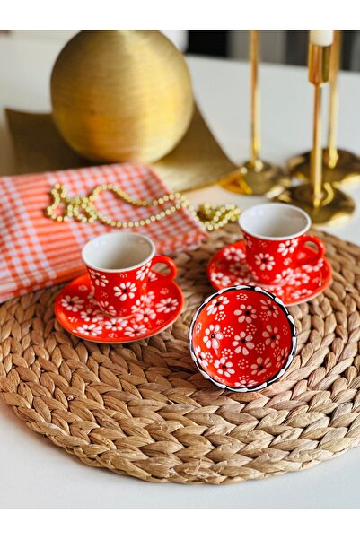 Den Tasarım Hediyelik Mother's Day Special Orange Daisy Coffee Cup Set and Bowl for 2 People