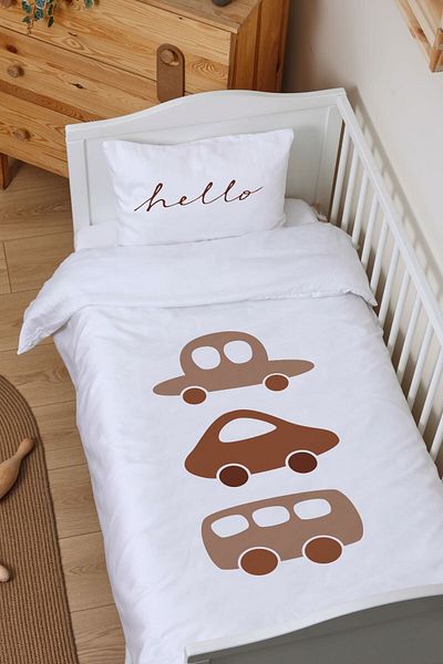 Tuğba Kuğu Organic Baby Duvet Cover Set (100X150) - Pure Baby Series - Vintage Car