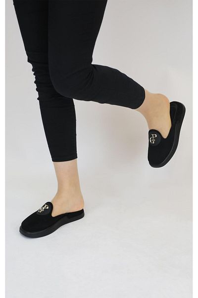 PARİS Κομψά σχεδιασμένες παντόφλες Paris Black Suede - με αγκράφα