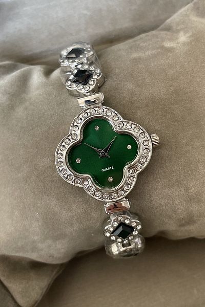 Leerybee Clover Patterned Stoned Women's Wristwatch Nla-016