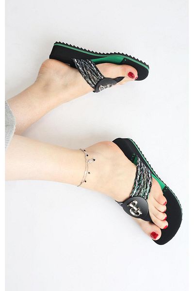 PARİS Чехли Paris Black Green с къс ток Eva - Аксесоар