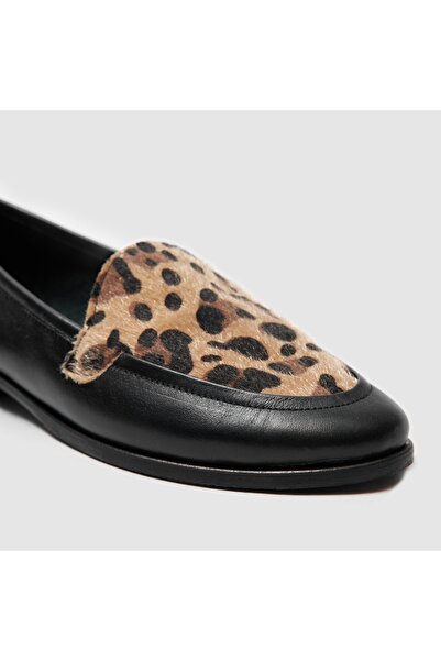 TOGO Leopar Desenli Hakiki Deri Kadın Loafer Ayakkabı [060110]