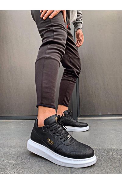 K&A High Sole Casual Shoes Black (White Sole)