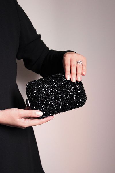 Molie Geantă de seară din piatră de cristal pentru femei BLACK 3 utilizări diferite