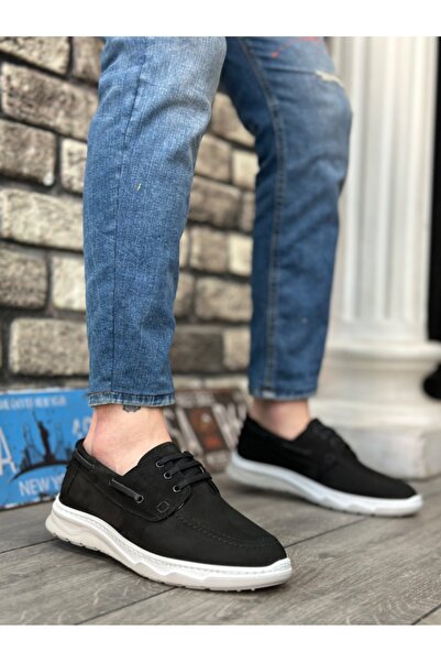 BOA BA0337 Genuine Nubuck Leather Inside and Outside Classic Black Casual Men's Shoes