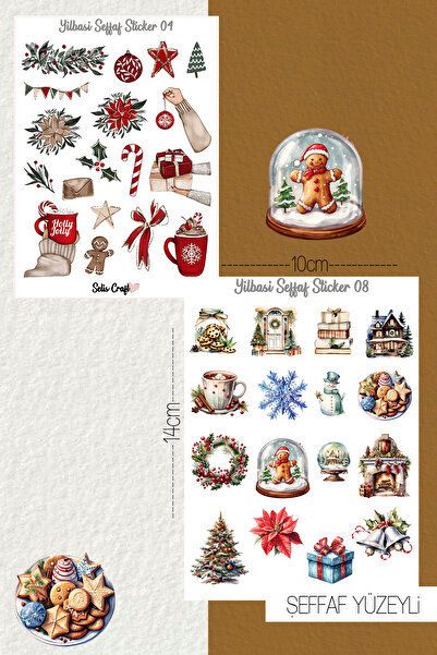 SelisCraft Yeni Yıl Temalı Şeffaf Sticker Seti 04-08 Ajanda Planlayıcı Bullet...
