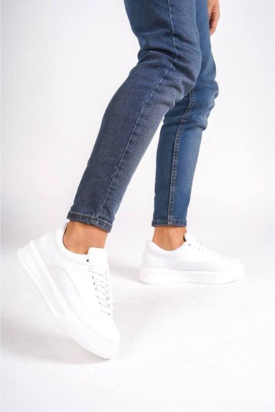BOA Kb 005 White Leather Laced Casual Men's Shoes