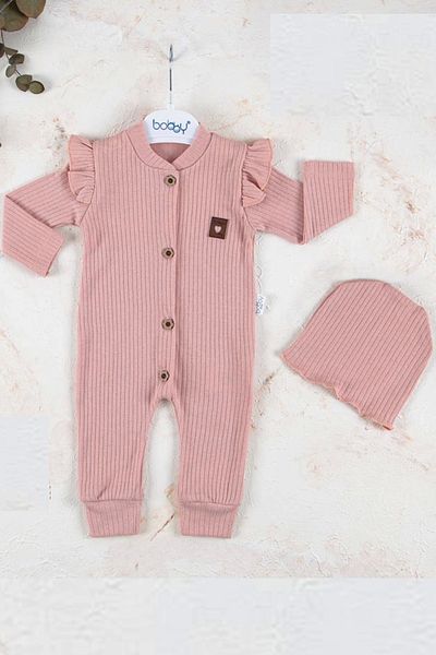 Babydonat 100% Cotton Neck Buttoned Jumpsuit with Hat for Baby Girl