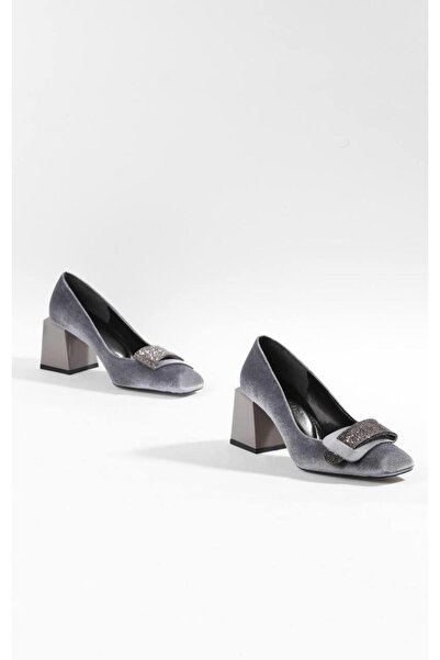 PARİS Жіночі класичні туфлі на підборах з сірого оксамиту