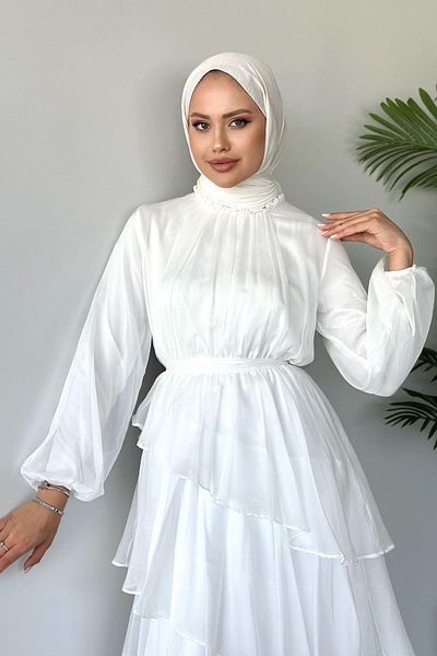 HAZA MODA White Janjan Patterned Mahpeker Katkat Dress