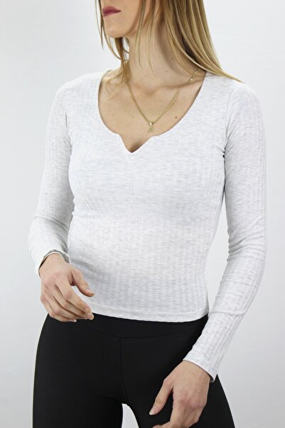 modi V-Neck Clip-On Blouse Light Gray - 117.645