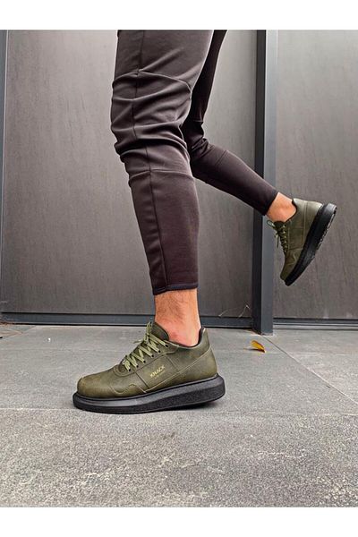 Wovna High Sole Casual Shoes Khaki (Black Sole)