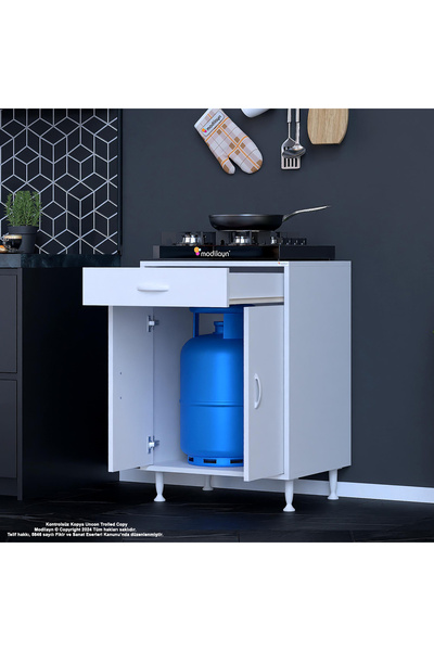 Modilayn BİRCE M-60 x 87 x 48 cm Set Üstü Ocak ve Tüp Bölmeli Çekmeceli Mutfak Dolabı