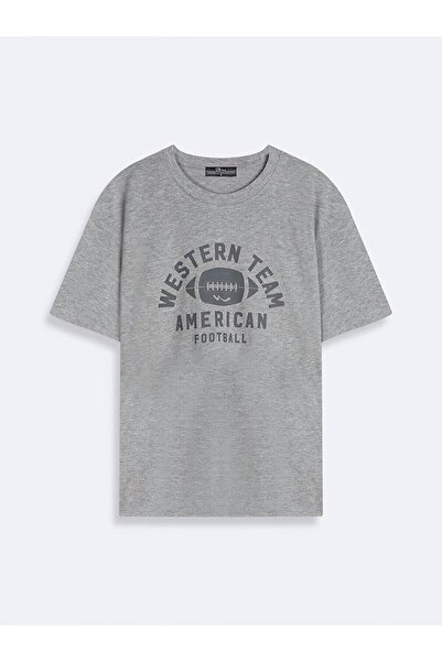 Ltb Slogan Crew Neck Short Sleeve Relaxed Fit Gray T-Shirt