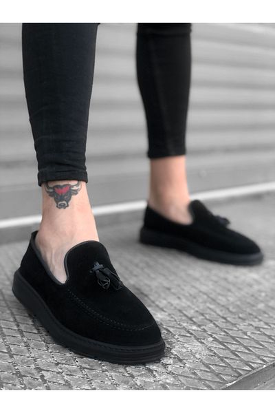 BOA BA0005 Laceless High Sole Classic Suede Black Black Sole Tassel Men's Shoes