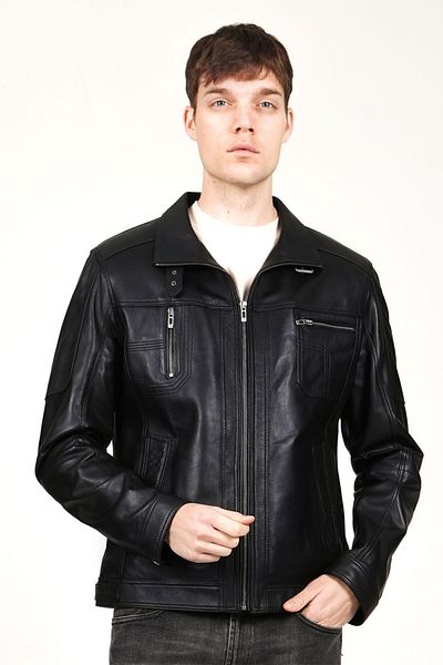 Dericlub E1047 Μαύρο ανδρικό παλτό από γνήσιο δέρμα