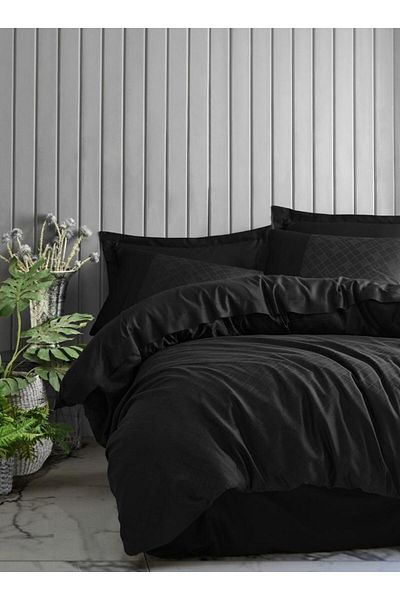 feifei Black Satin Double Jacquard Duvet Cover Set