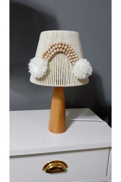 poplinhome Ecru Macrame Wooden - Bead Lampshade for Kids and Baby Room
