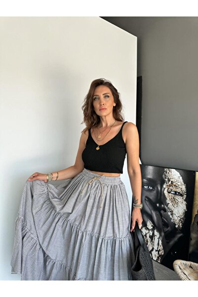 Zerrincan Giyim Siyah Askılı Triko Crop