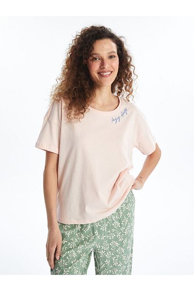 LC Waikiki Lw - Crew nyakú, hímzett, rövid ujjú női pizsama felső