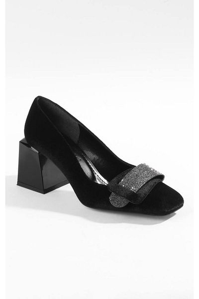 PARİS Pantofi cu toc clasic de catifea neagră de damă