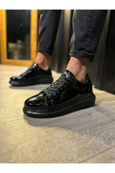K&A High Sole Casual Shoes Black Patent Leather (Black Sole)
