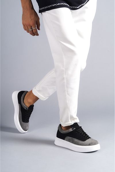 BOA Kb 005 Black Gray Suede Laced Casual Men's Shoes