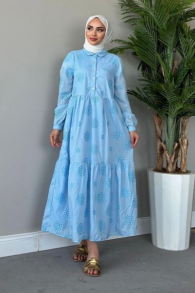 HAZA MODA Blue Guipure Dress